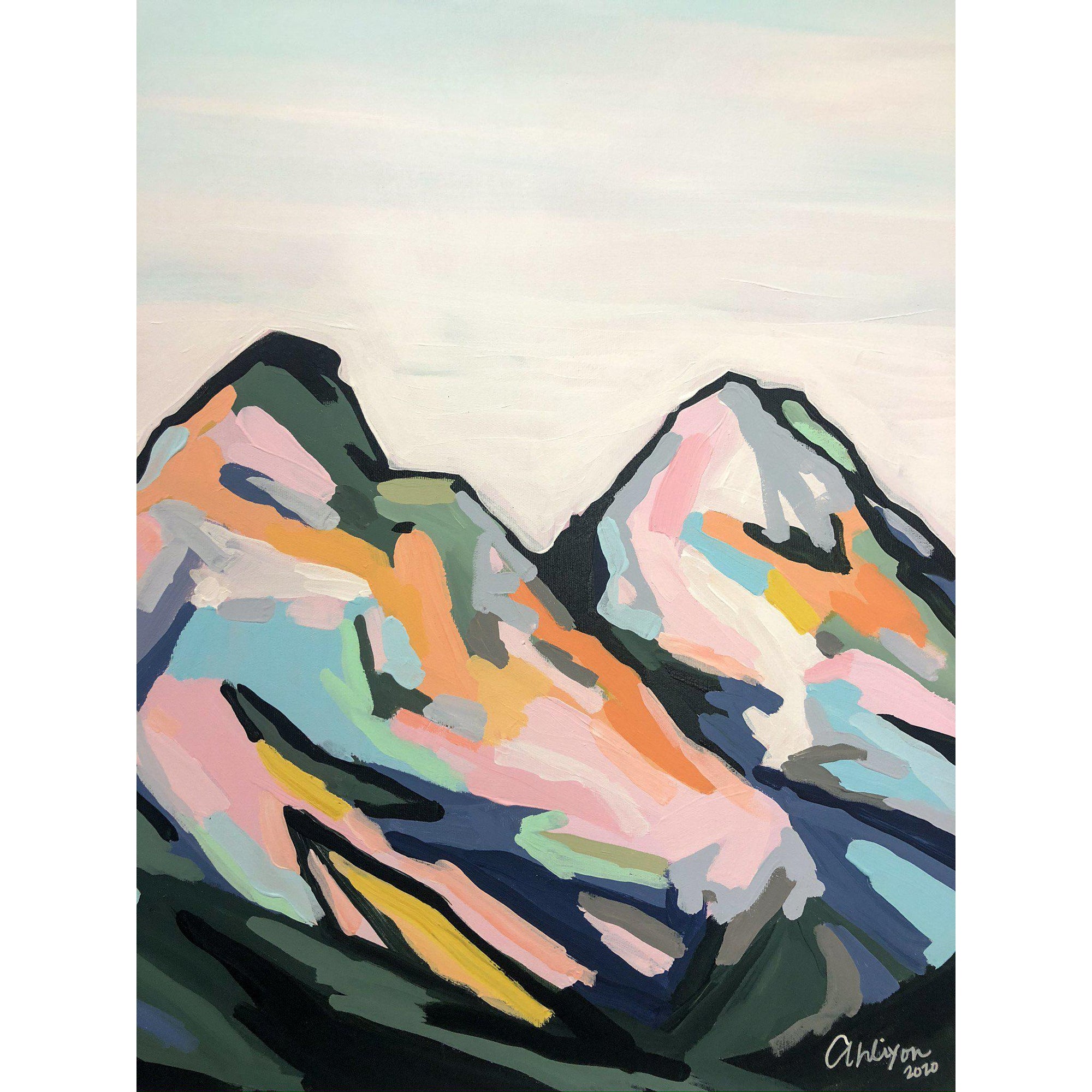 Amy Dixon art artist edmonton - Geometric Peaks I, 24x48 painting mountain original art canmore banff jasper