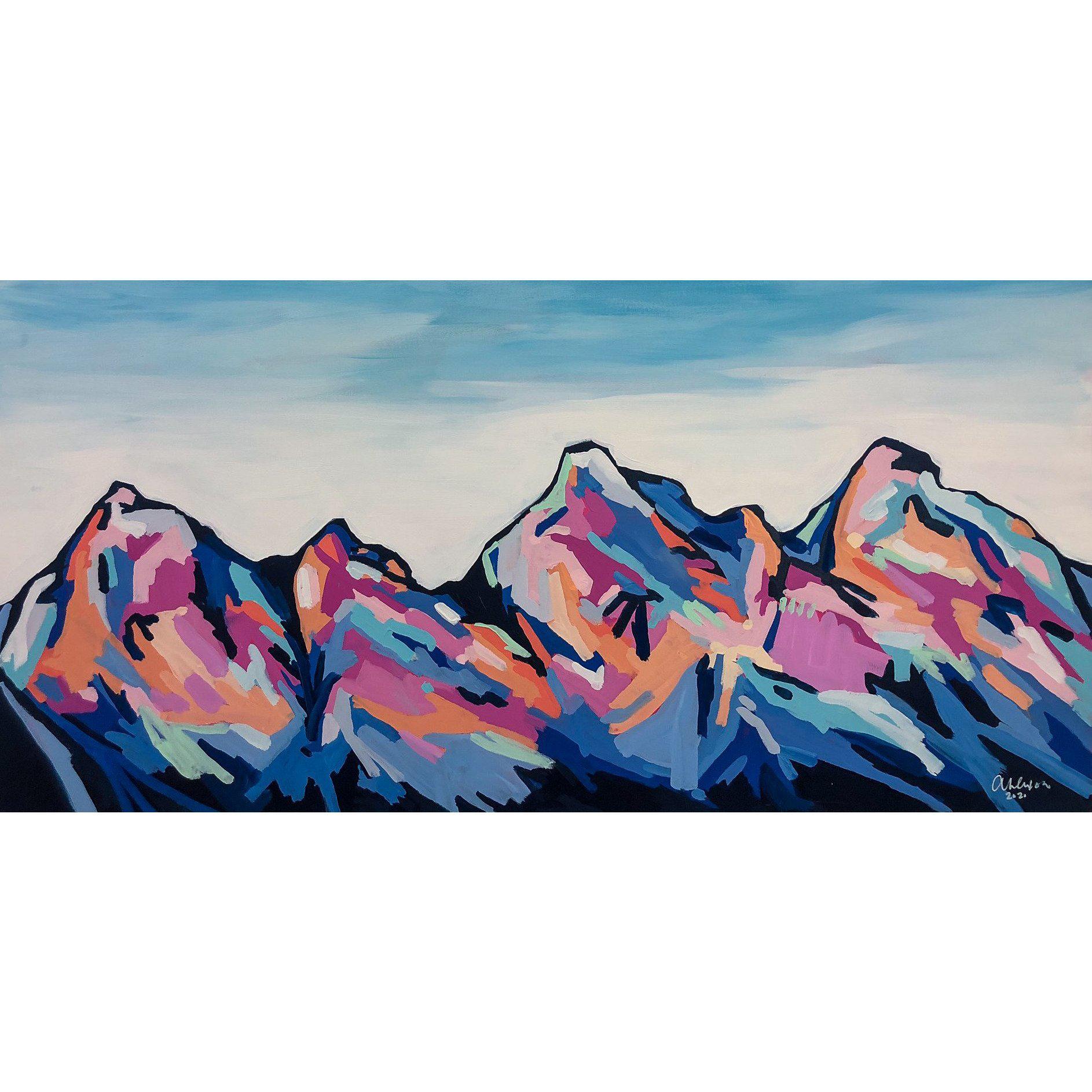 Amy Dixon art artist edmonton - Geometric Peaks II, 24x48 painting mountain original art canmore banff jasper