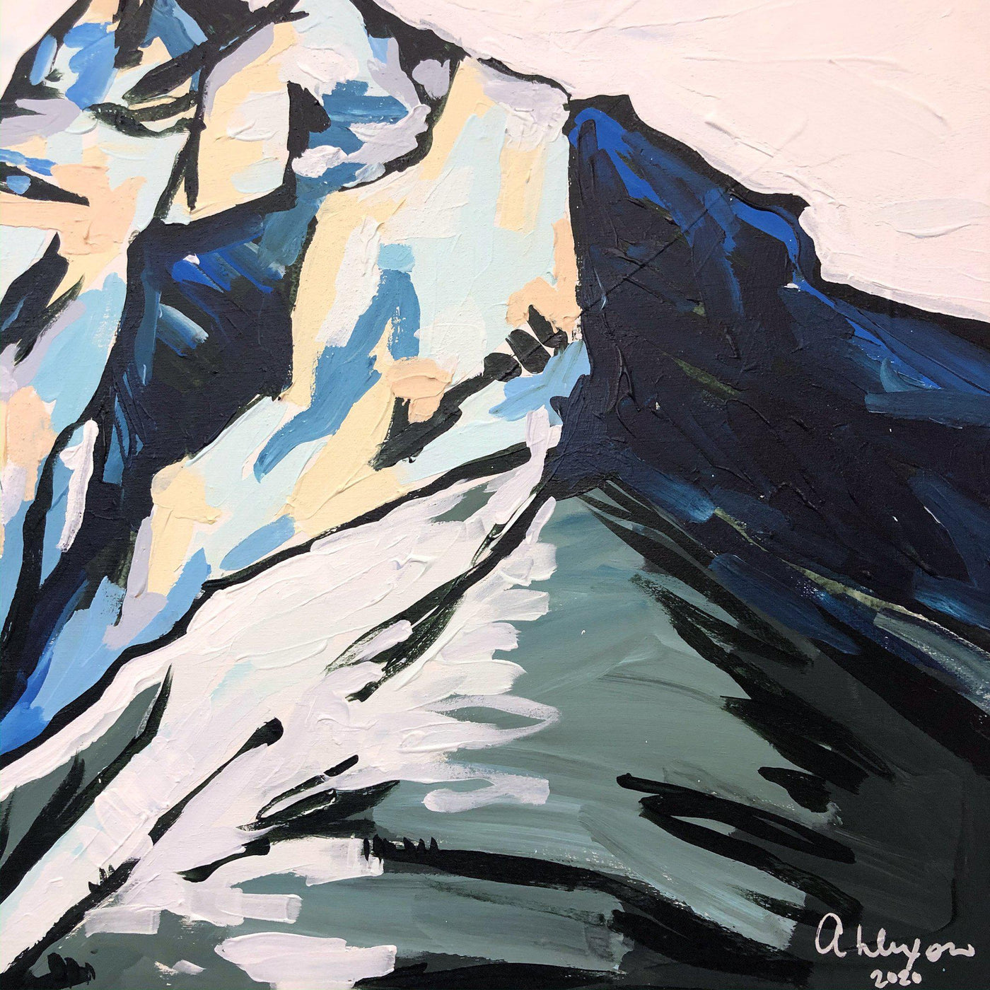 Mountain painting - Kananaskis I, 24x24 abstract landscape by Amy Dixon edmonton artist