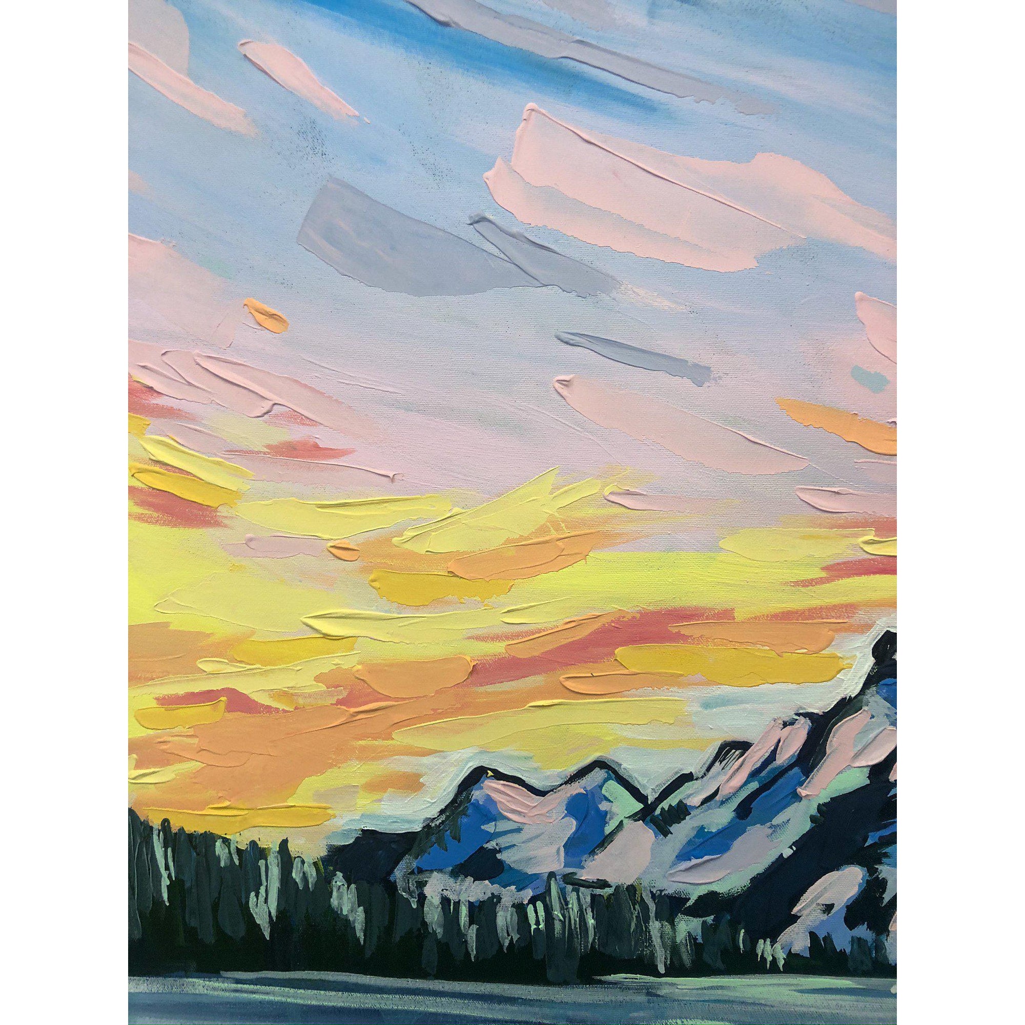 Amy Dixon art artist - Lake Minnewanka, 30x40 original mountain painting banff, alberta