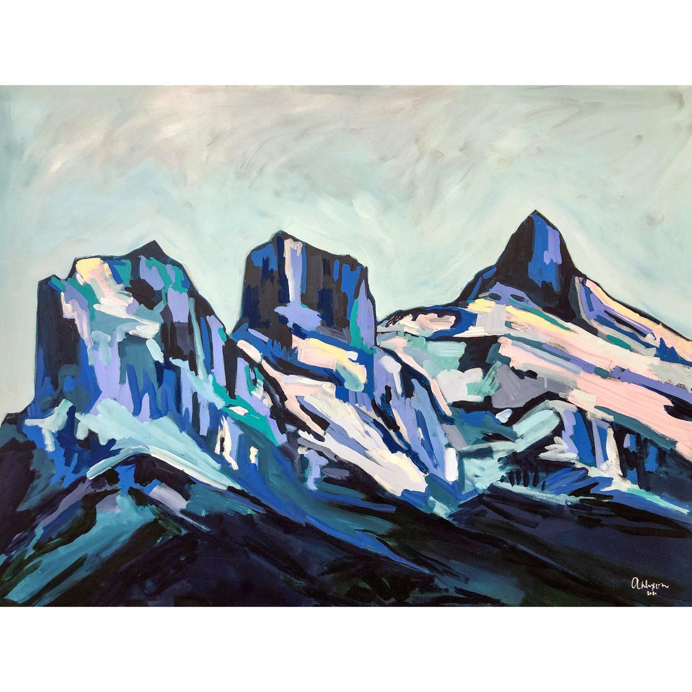 Mountain painting - Three Sisters Canmore, 48x36 abstract landscape by Amy Dixon edmonton artist
