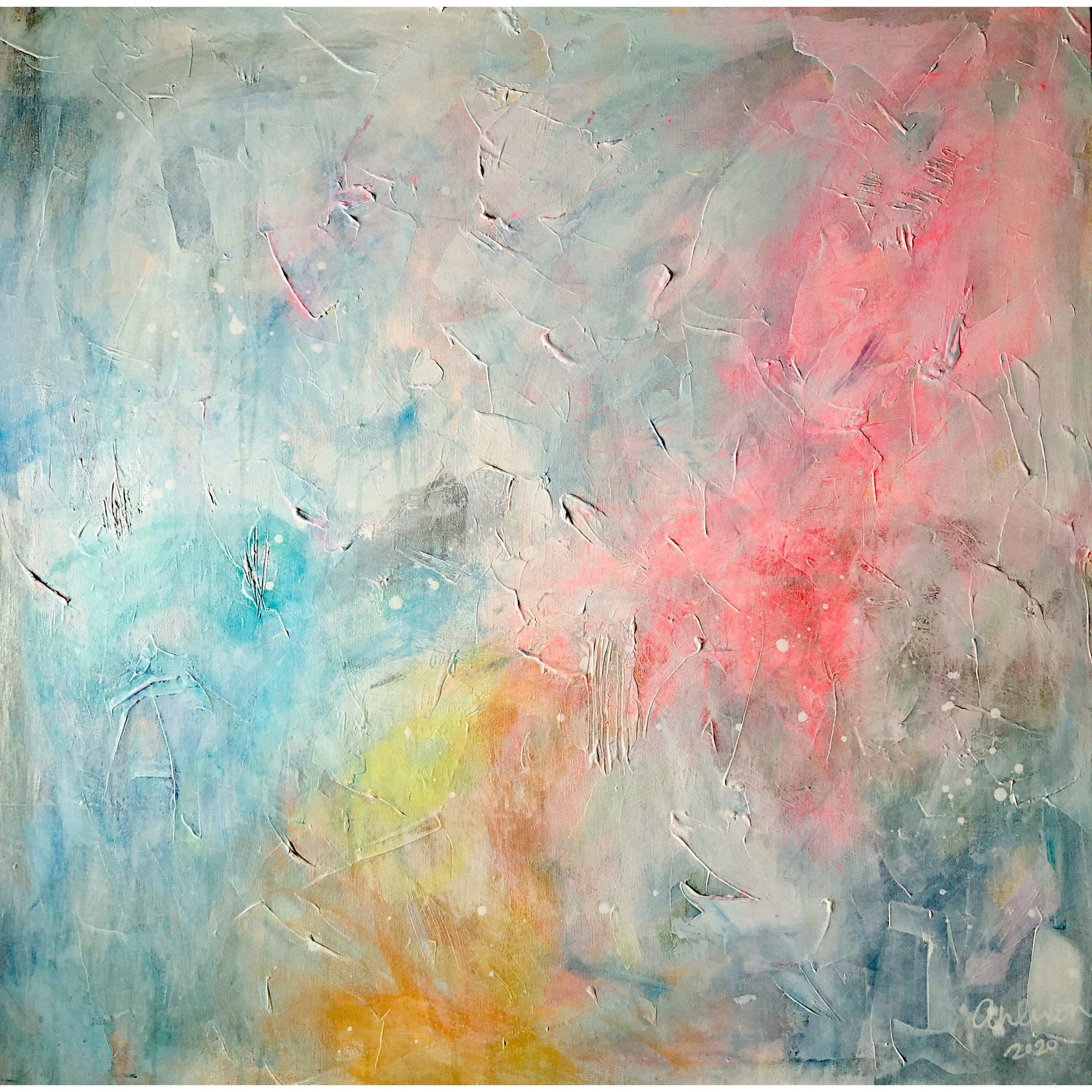 colourful abstract art winter light pink yellow amy dixon edmonton artist